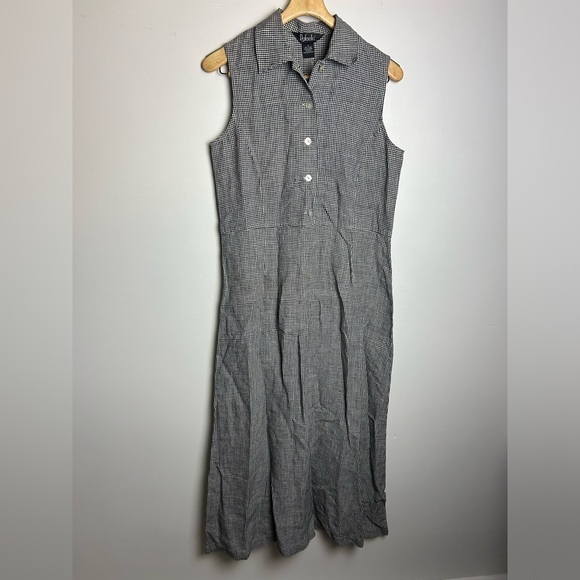 VTG Rafaella Y2K Size 8 100% Linen Checkered Black -White Cottage Holiday Edgy - Picture 1 of 15